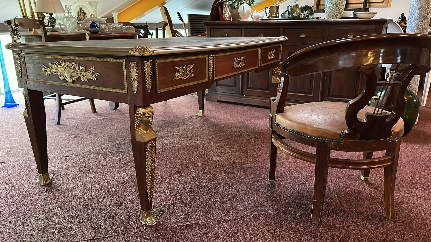 French Louis XV empire double sided leather top desk with bronze ormolu