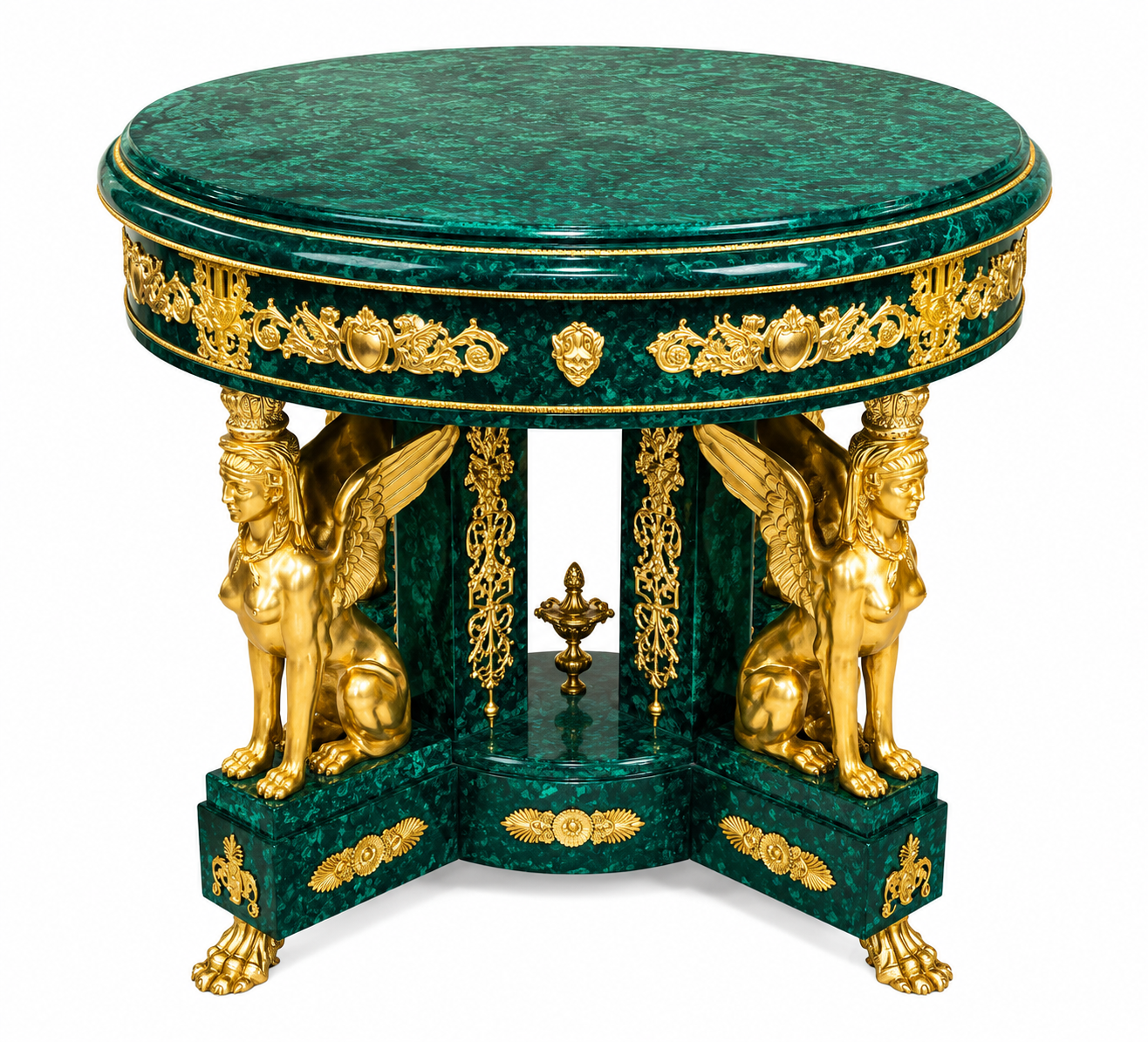 Stunning, French bronze and malachite centre table 100cm round