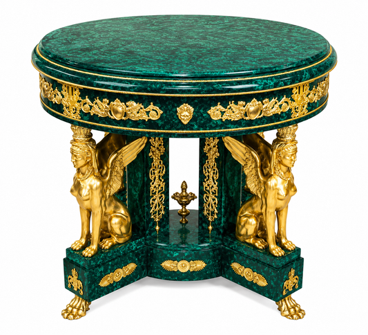 Stunning, French bronze and malachite centre table 100cm round