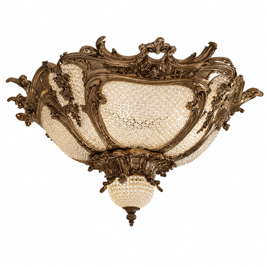 French 70x65cm bronze and crystal ceiling chandelier