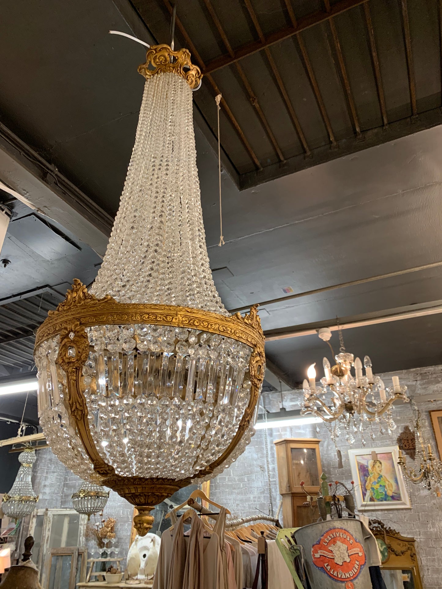 Fantastic French empire crystal/bronze chandelier (120cm tall)