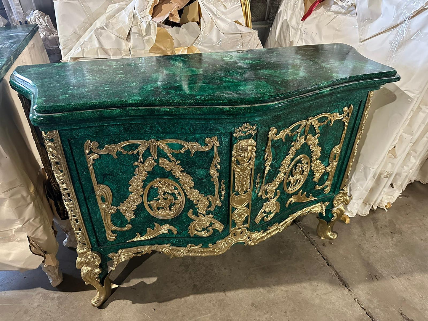 Beautiful, French marble topped empire commode with bronze ormolu (pair available)