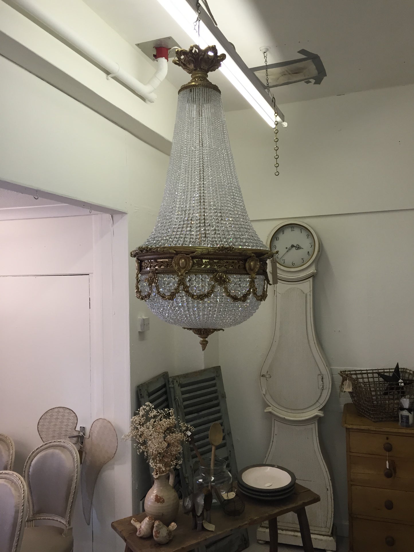 Stunning antique French empire chandelier with crystal and bronze (pair available)