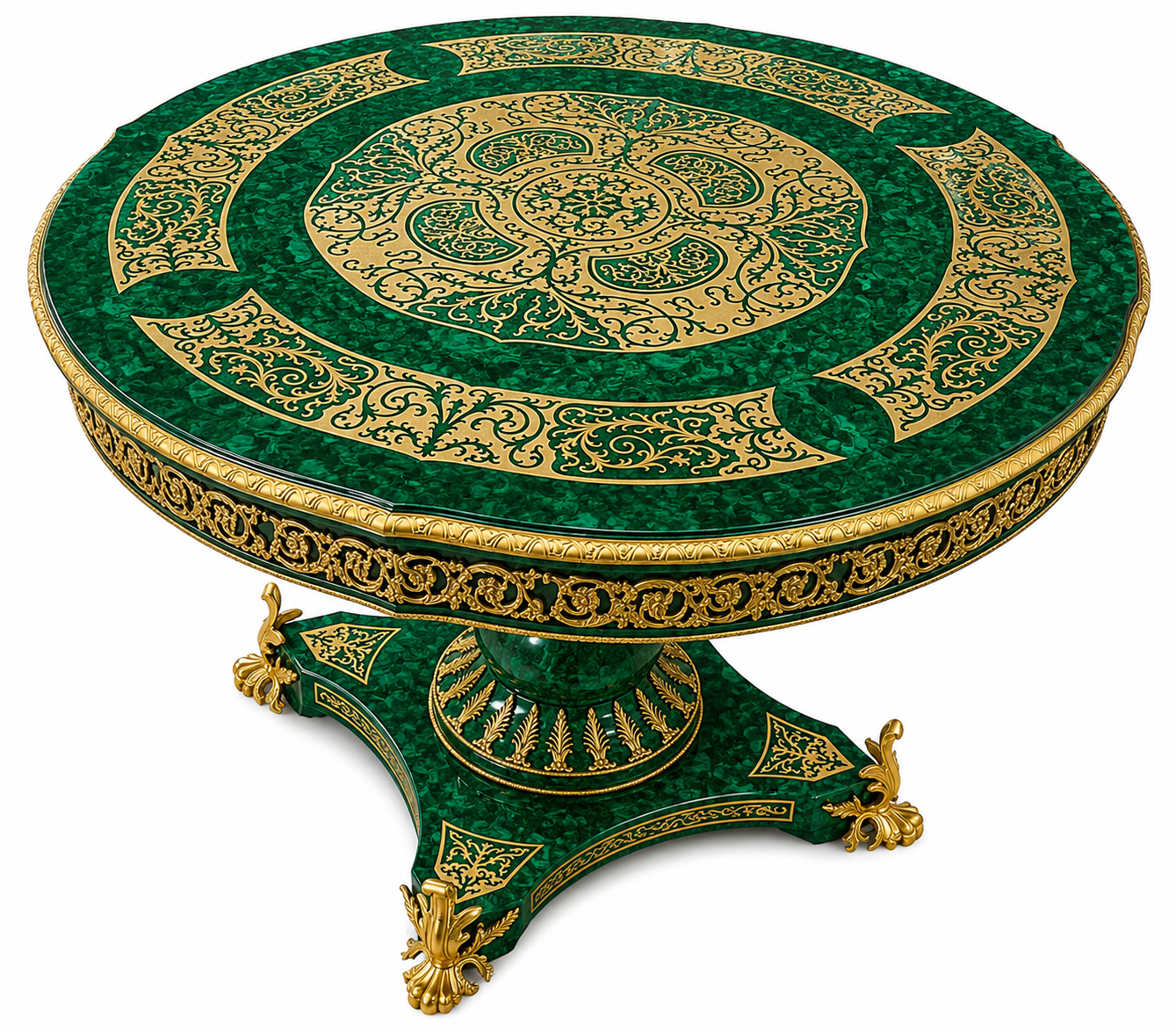 120cm round, bronze and malachite inlaid centre table