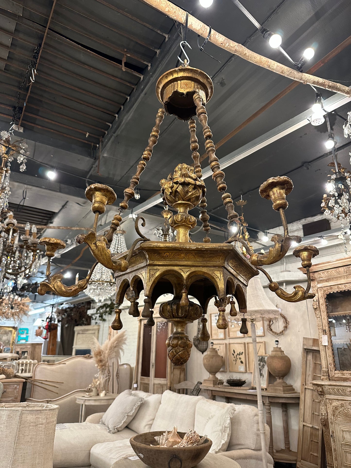 Very rare, mid 1700’s, Italian gilt wood chandelier