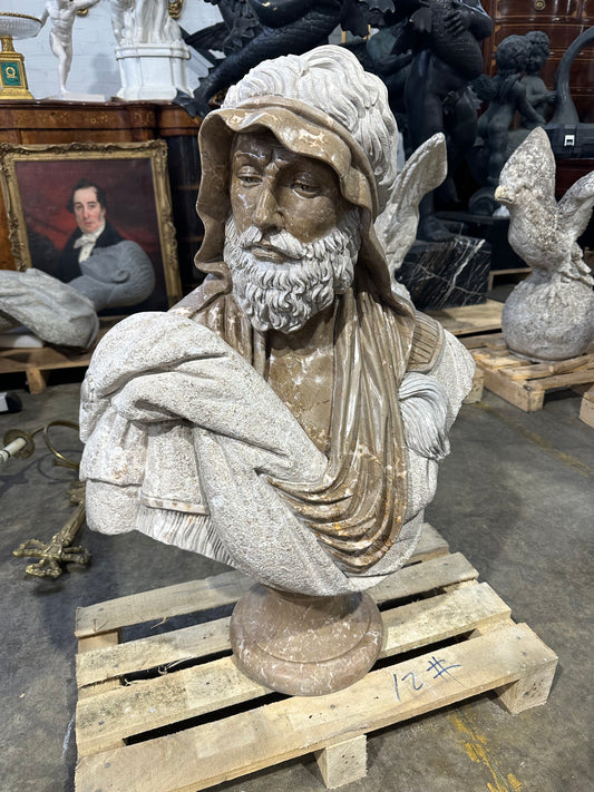 One of a kind, antique solid marble bust, depicting a Greek prophet