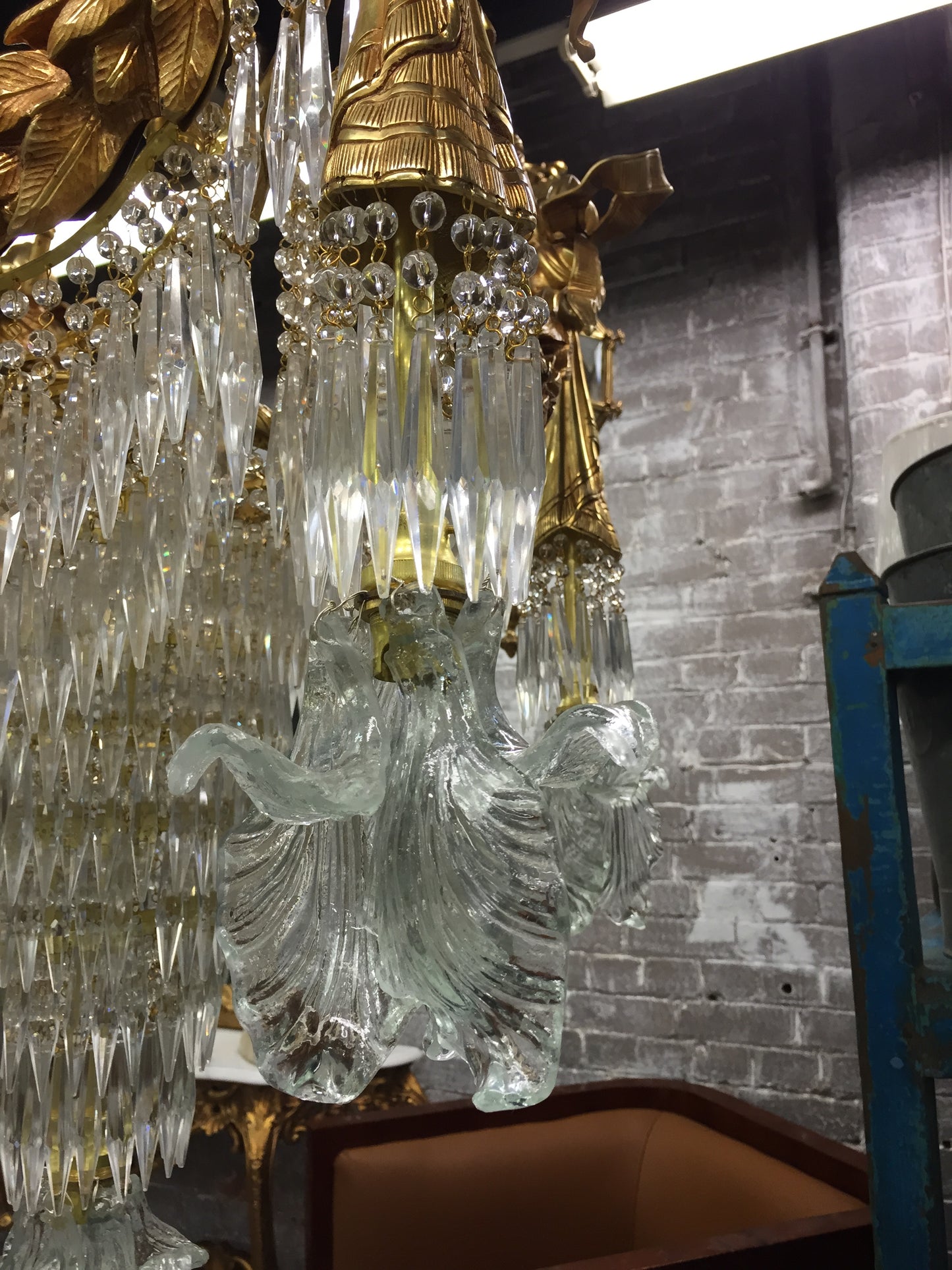 Stunning waterfall, crystal and bronze, chandelier (pair available)