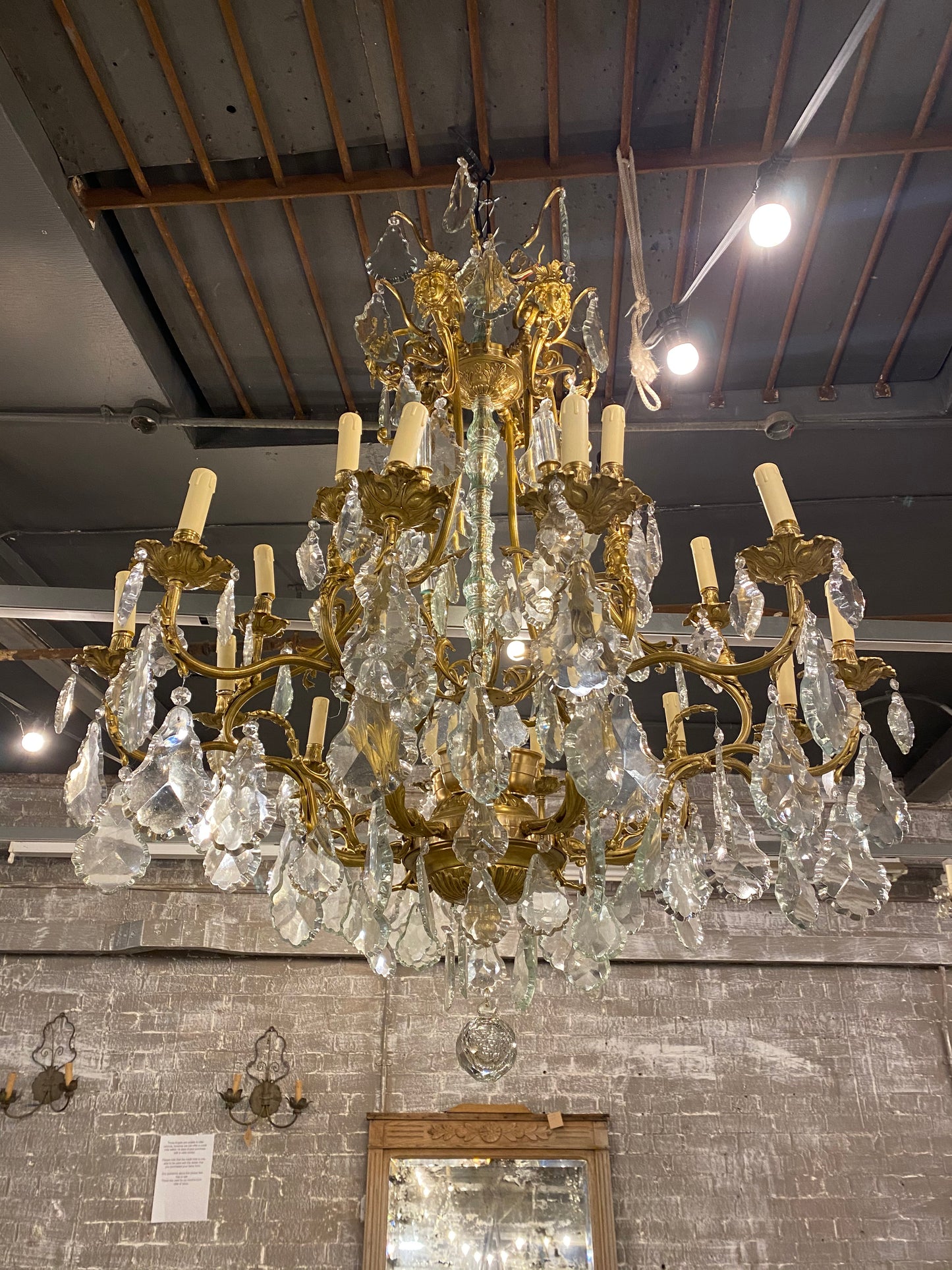 Fantastic pair of French bronze/crystal chandelier with lady head details