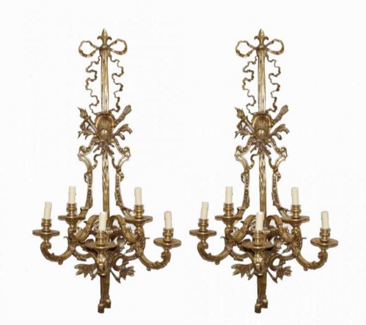 Beautiful bronze French wall lights at 100cm tall. (Priced individually)