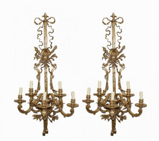 Beautiful bronze French wall lights at 100cm tall. (Priced individually)