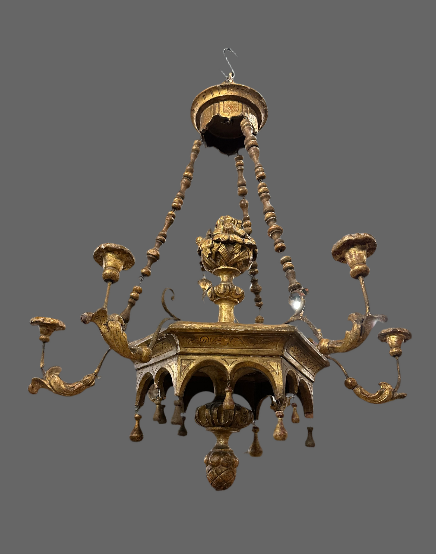 Very rare, mid 1700’s, Italian gilt wood chandelier