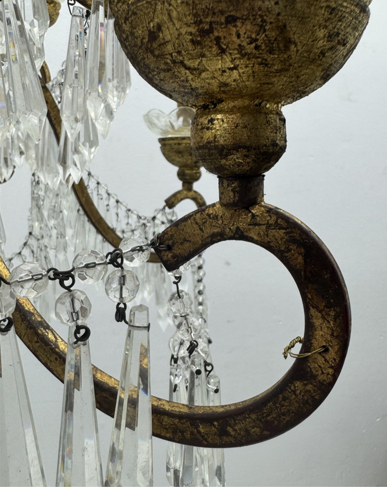 Stunning pair of Italian gilt 110cm tall chandeliers with cascading crystals