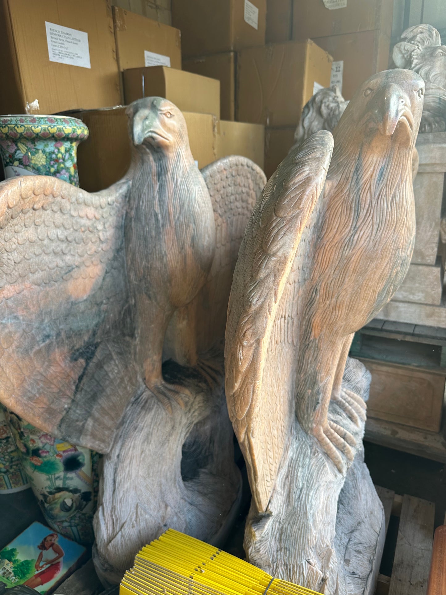 Pair of, Italian marble 1950’s carved eagles (priced individually)