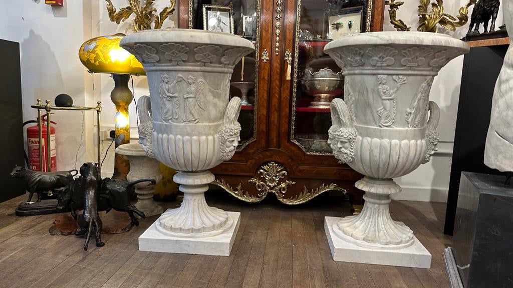 Pair of marble antique Italian urns