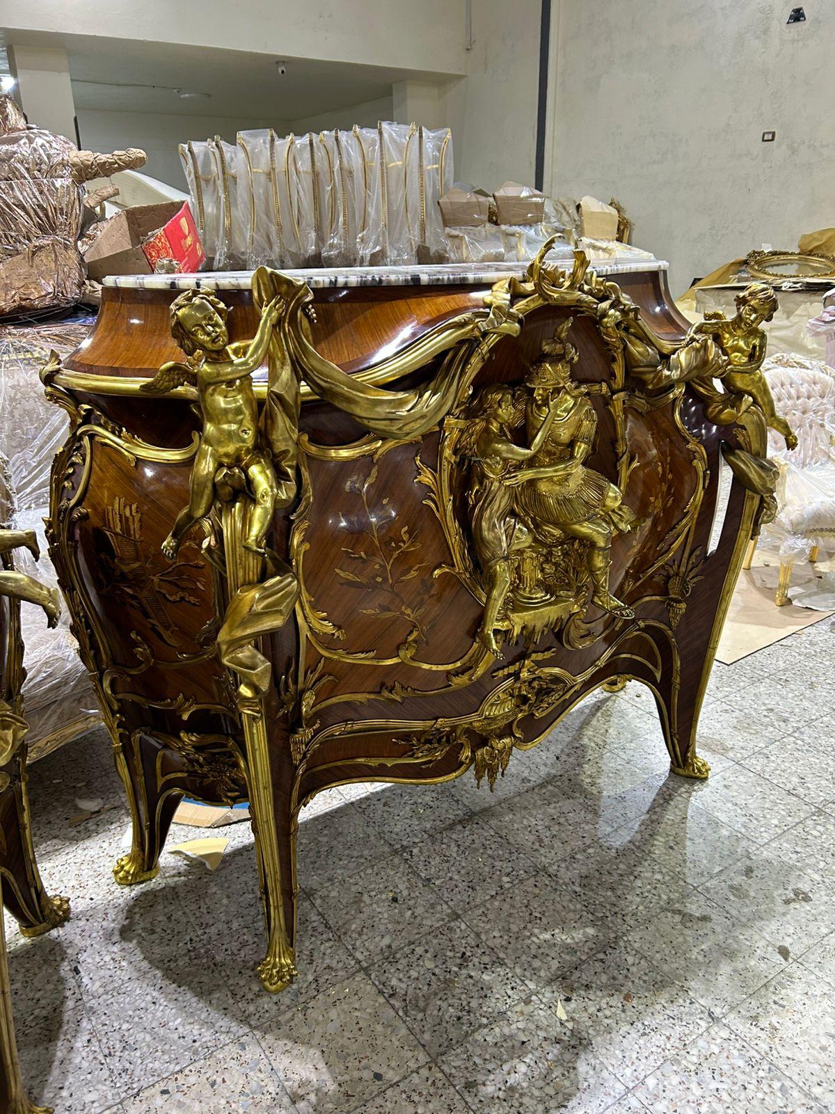 Pair of, Linke, French antique inlaid and bronze, buffets