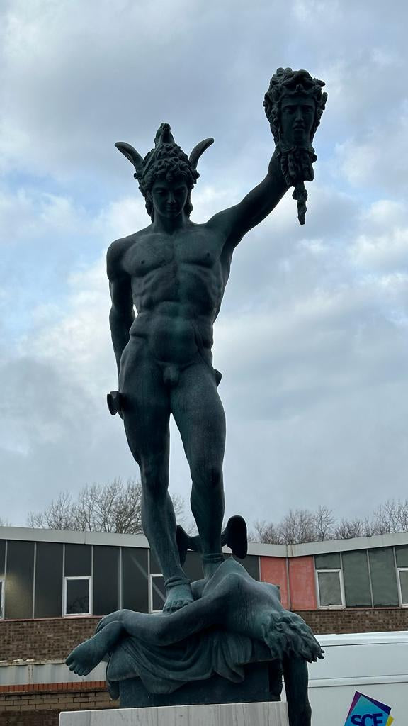 Bronze Perseus Medusa statue, sat on a marble base