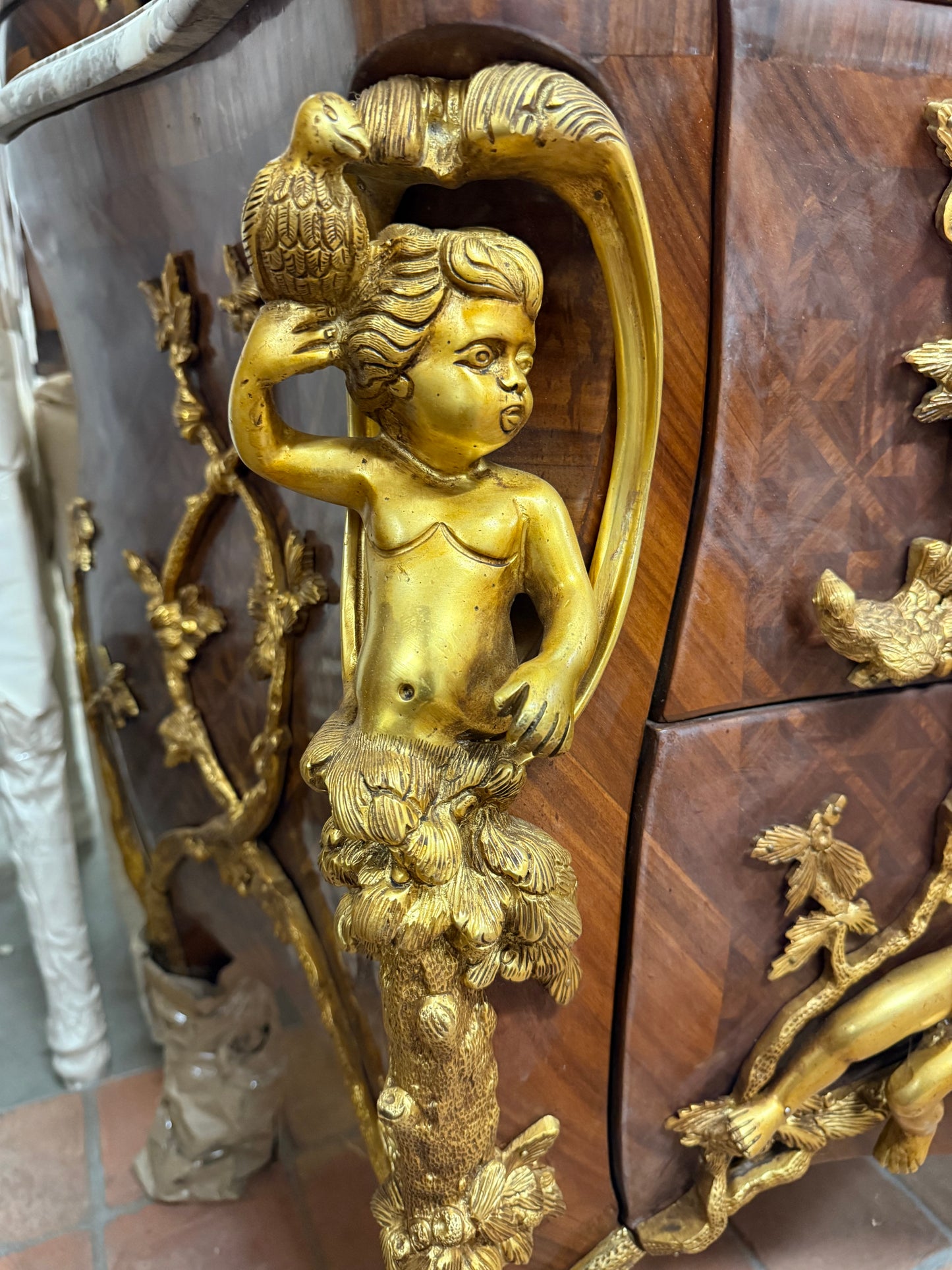 Stunning, French antique bronze mounted commode with x2 drawers