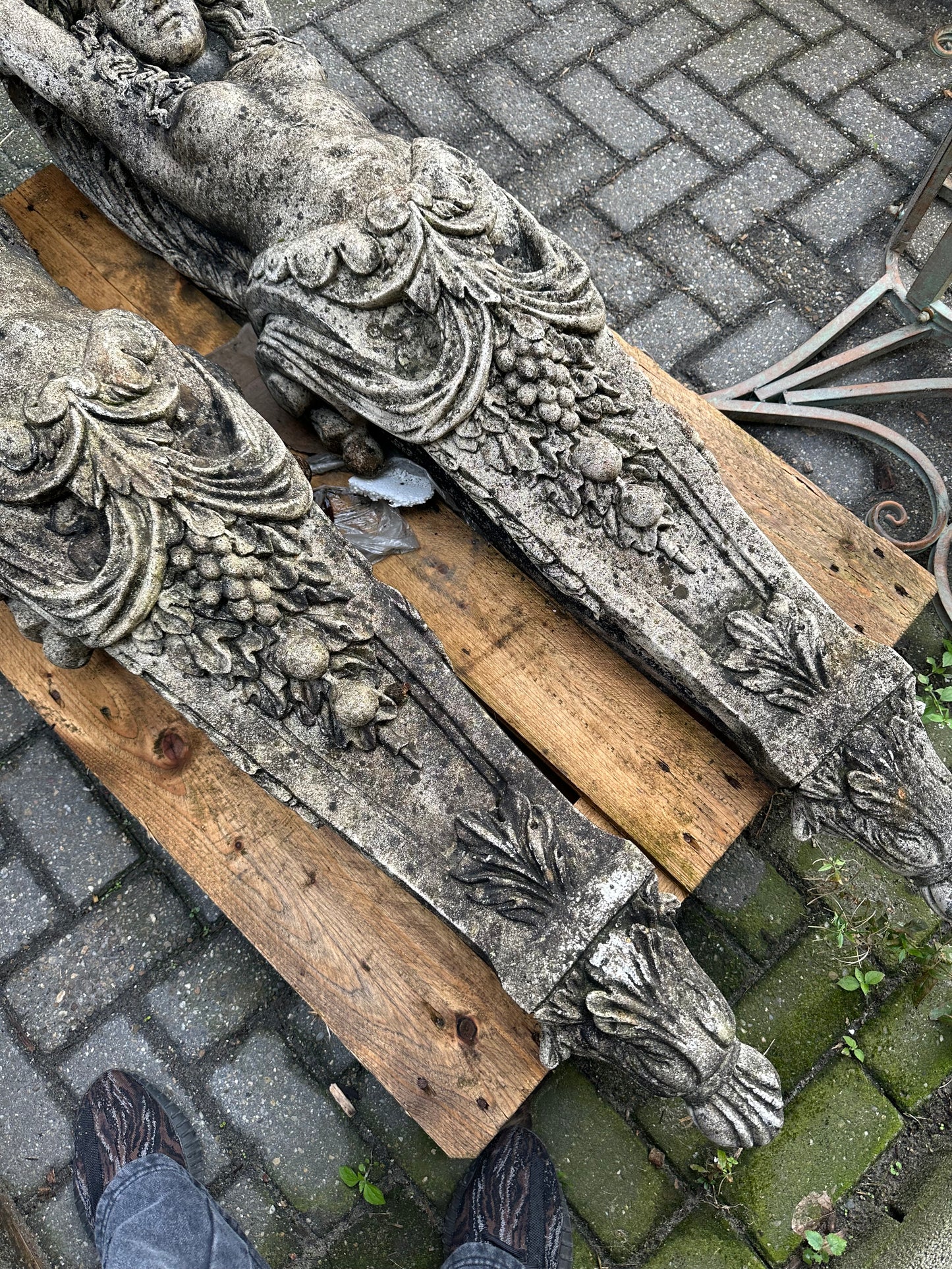 Matching pair, French decorative stone antique columns