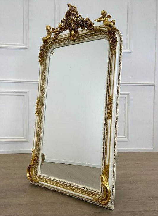 Lovely painted and gilded, French mirror 150cm tall