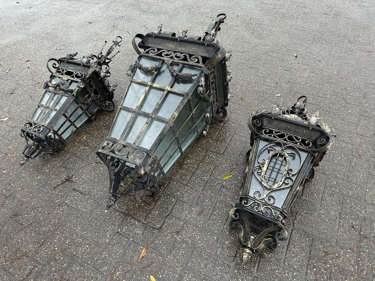 Huge, 1.2m tall, antique French brass lanterns and x16 available