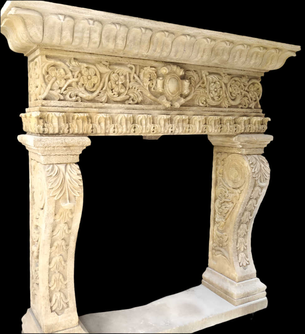 Beautiful, antique Italian, sandstone carved fireplace