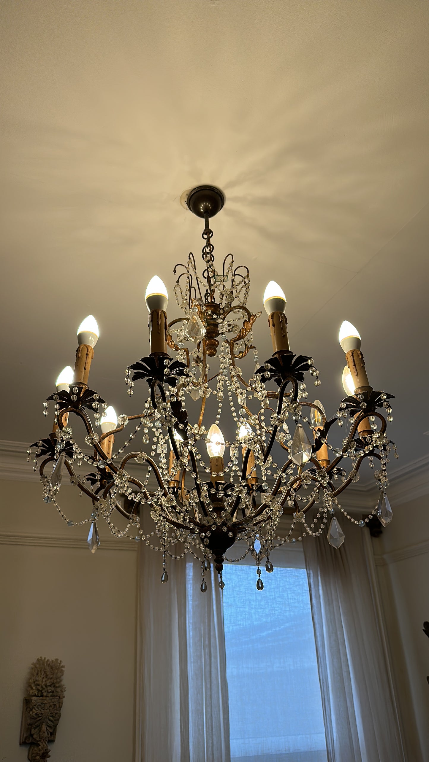 Fantastic Italian, gilt metal and crystal, 10 arm chandelier (pair available)