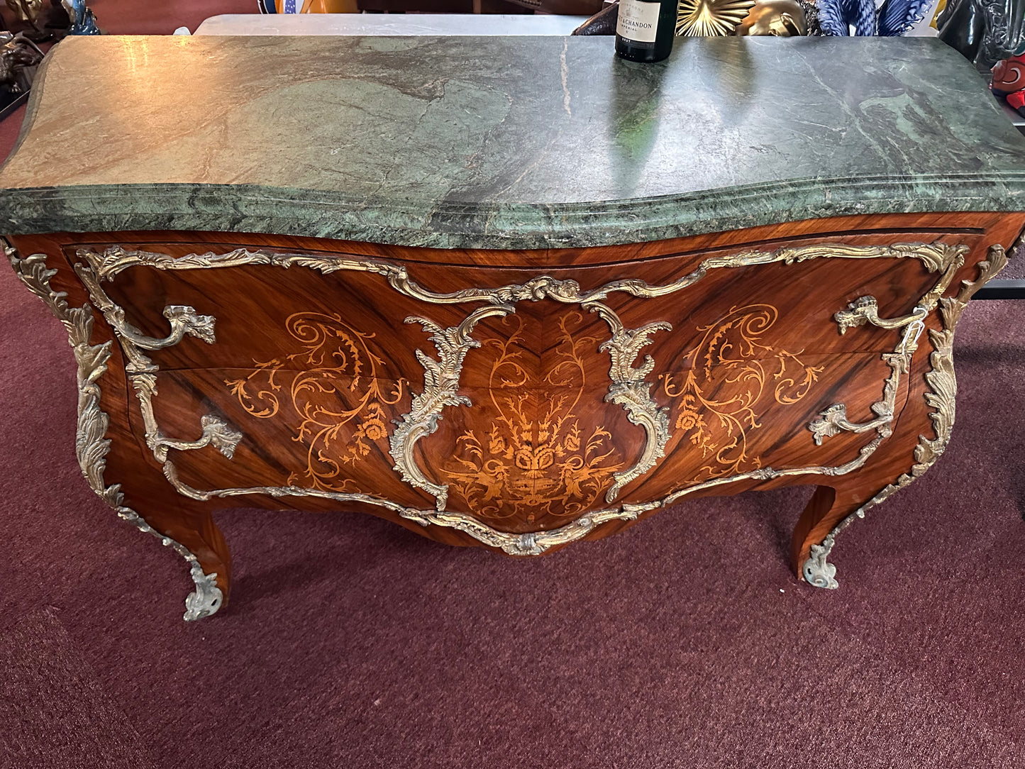 Antique 2 drawer French Bombe chest with ormolu detail