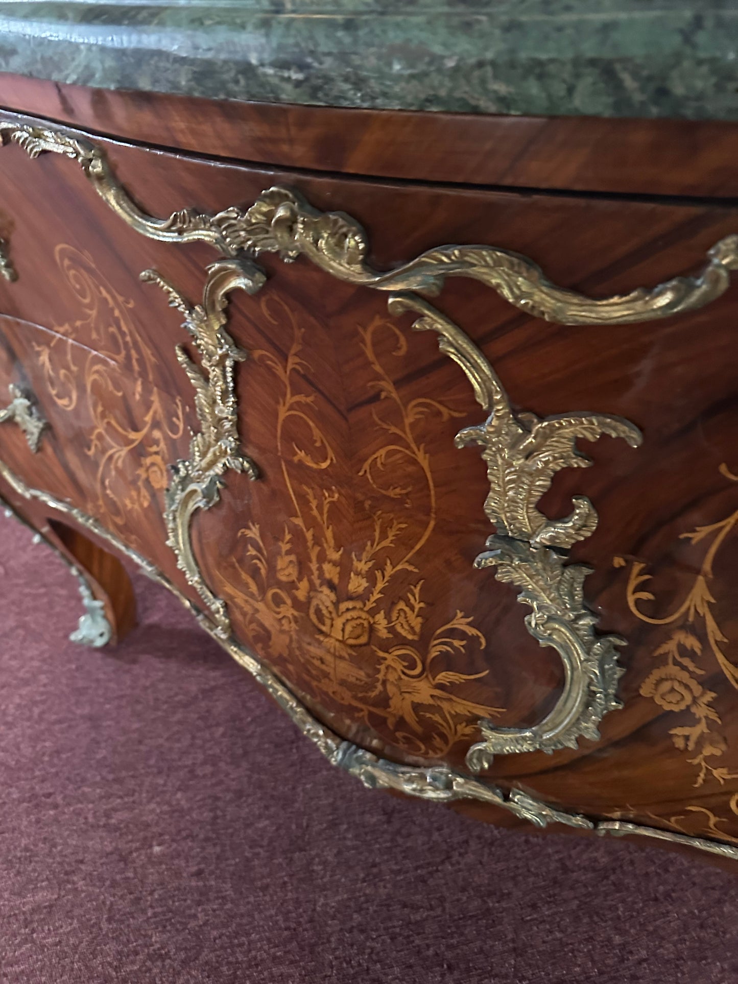 Antique 2 drawer French Bombe chest with ormolu detail