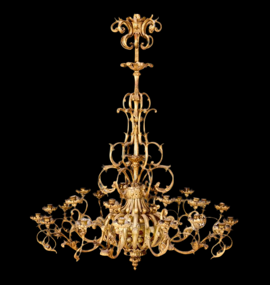 Absolutely stunning, huge 5ft tall, one of a kind, Italian 18thC (1700’s) GILT WOOD chandelier (still original candles)