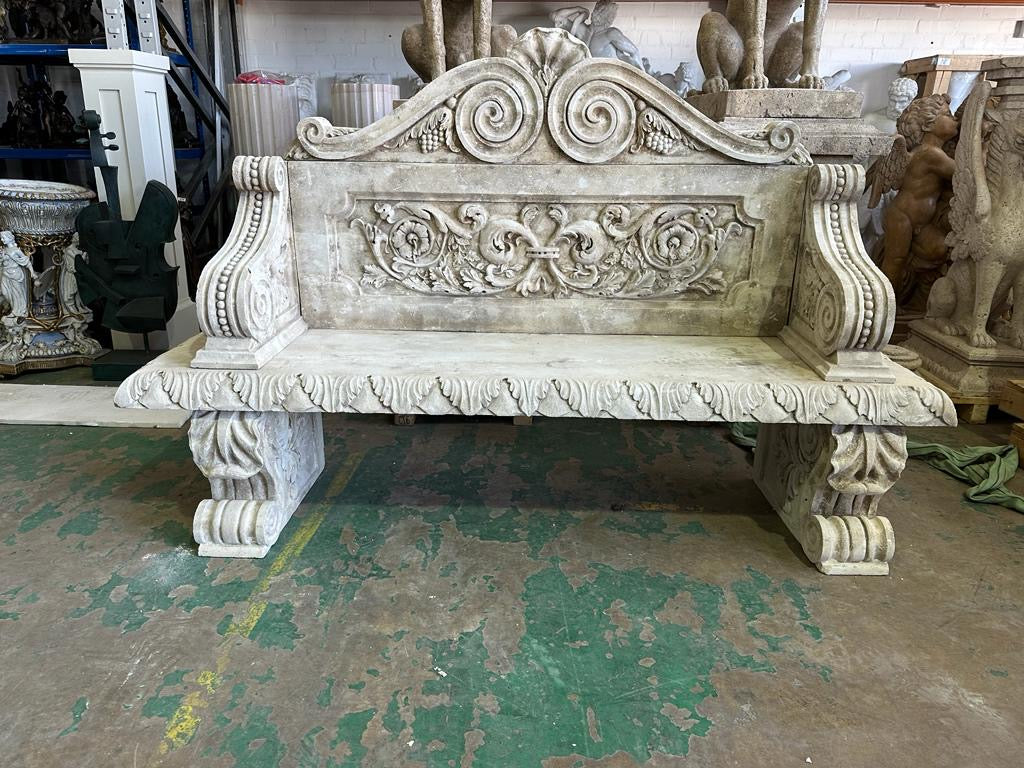 Italian, antique limestone bench, extremely rare, 5ft wide