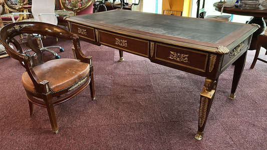 French Louis XV empire double sided leather top desk with bronze ormolu