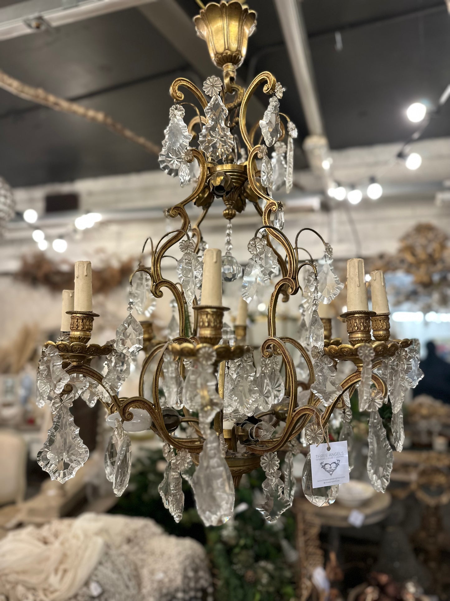 Lovely, petite French crystal chandelier, with bronze