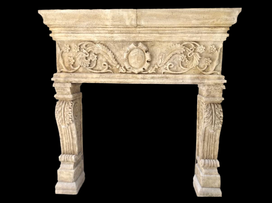 Beautiful antique sand stone Italian fireplace, hand carved