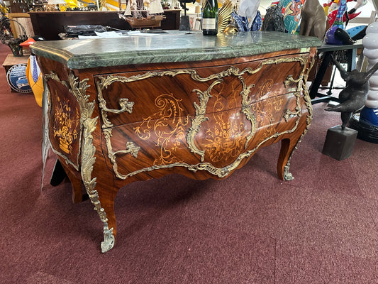 Antique 2 drawer French Bombe chest with ormolu detail