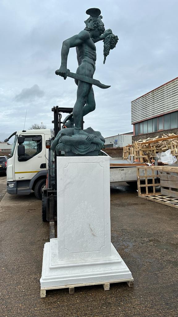 Bronze Perseus Medusa statue, sat on a marble base