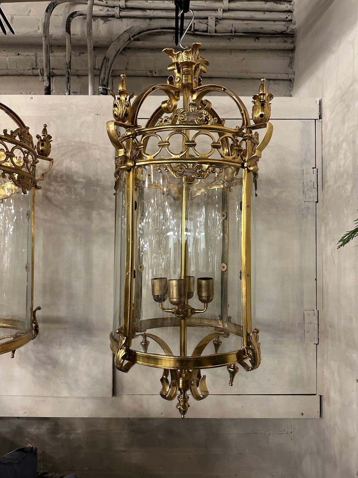 Fantastic pair of Dutch antique, curved glass lanterns (price is per item)