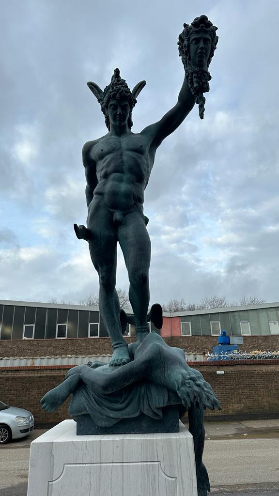 Bronze Perseus Medusa statue, sat on a marble base