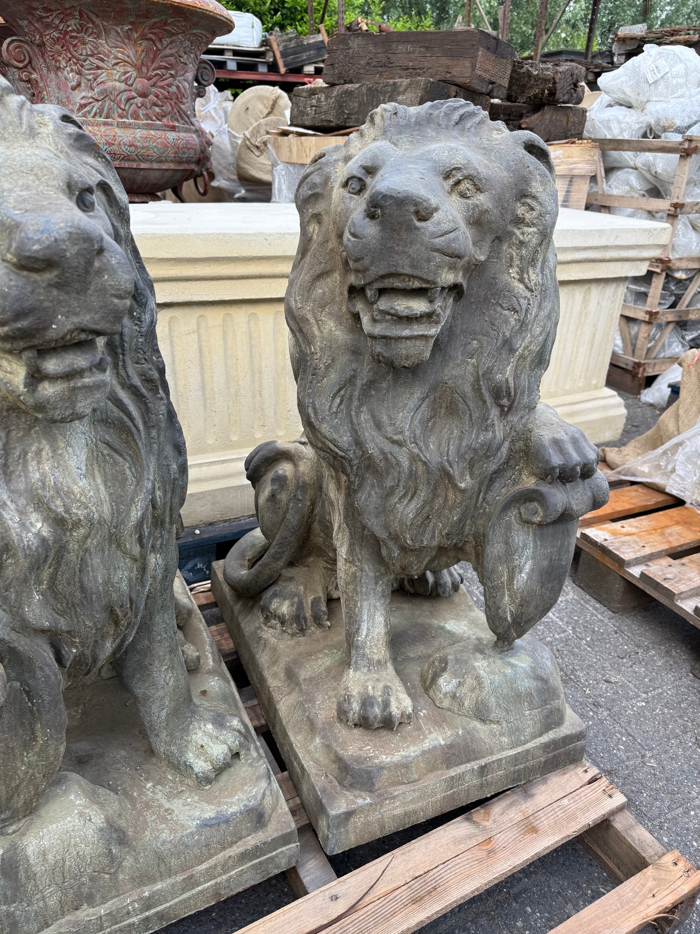 Pair of beautiful bronze lions standing 3.5ft tall