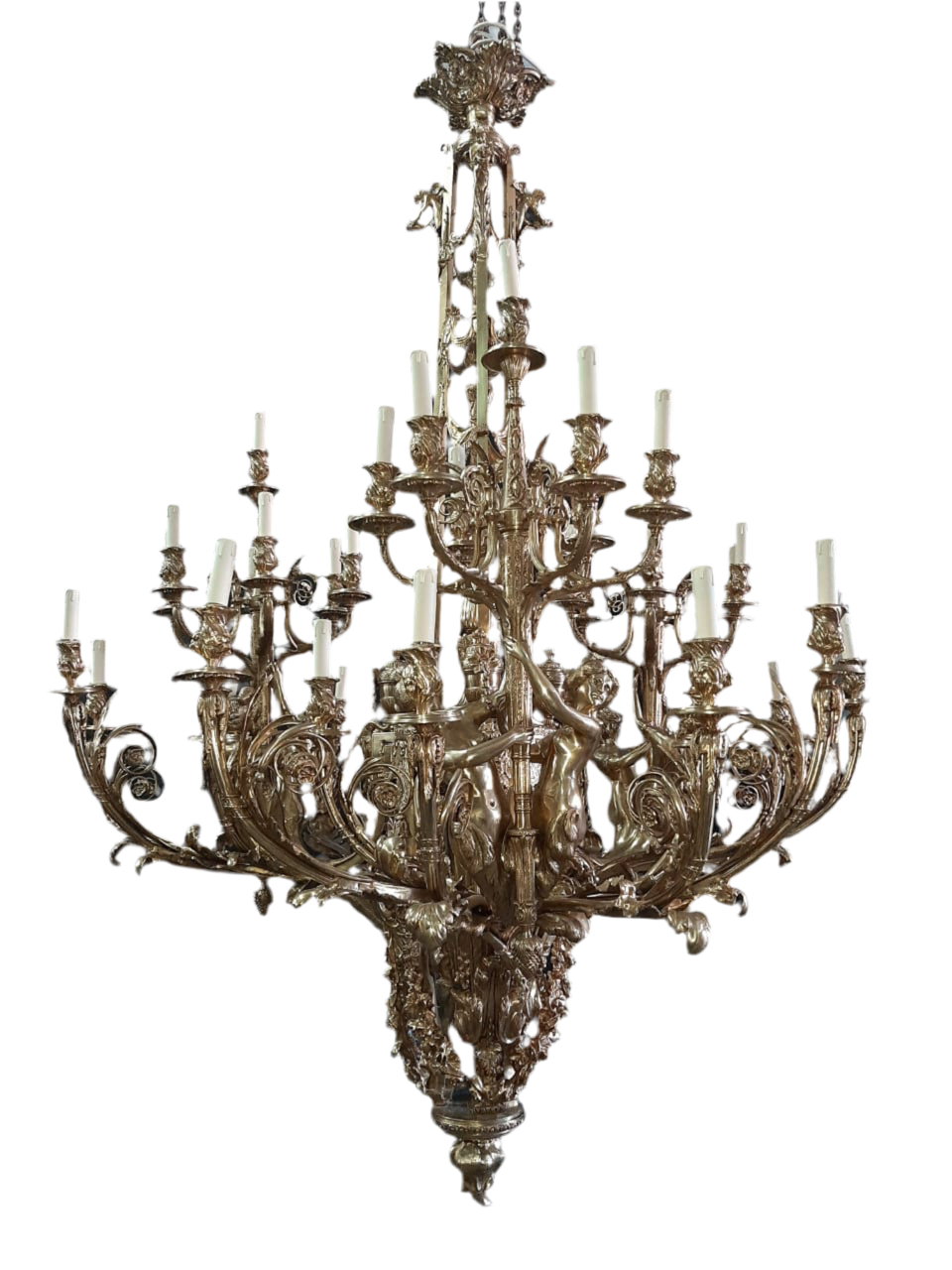 Huge, 2.1m tall, solid bronze, French baroque chandelier