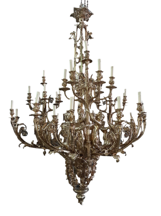 Huge, 2.1m tall, solid bronze, French baroque chandelier