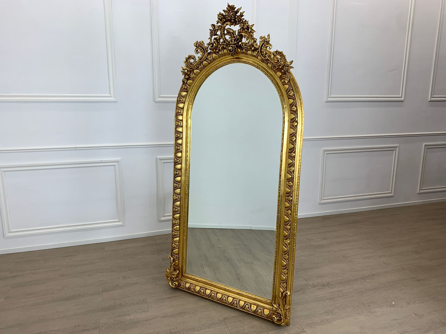 Stunning French, 210cm tall gilt wood mirror