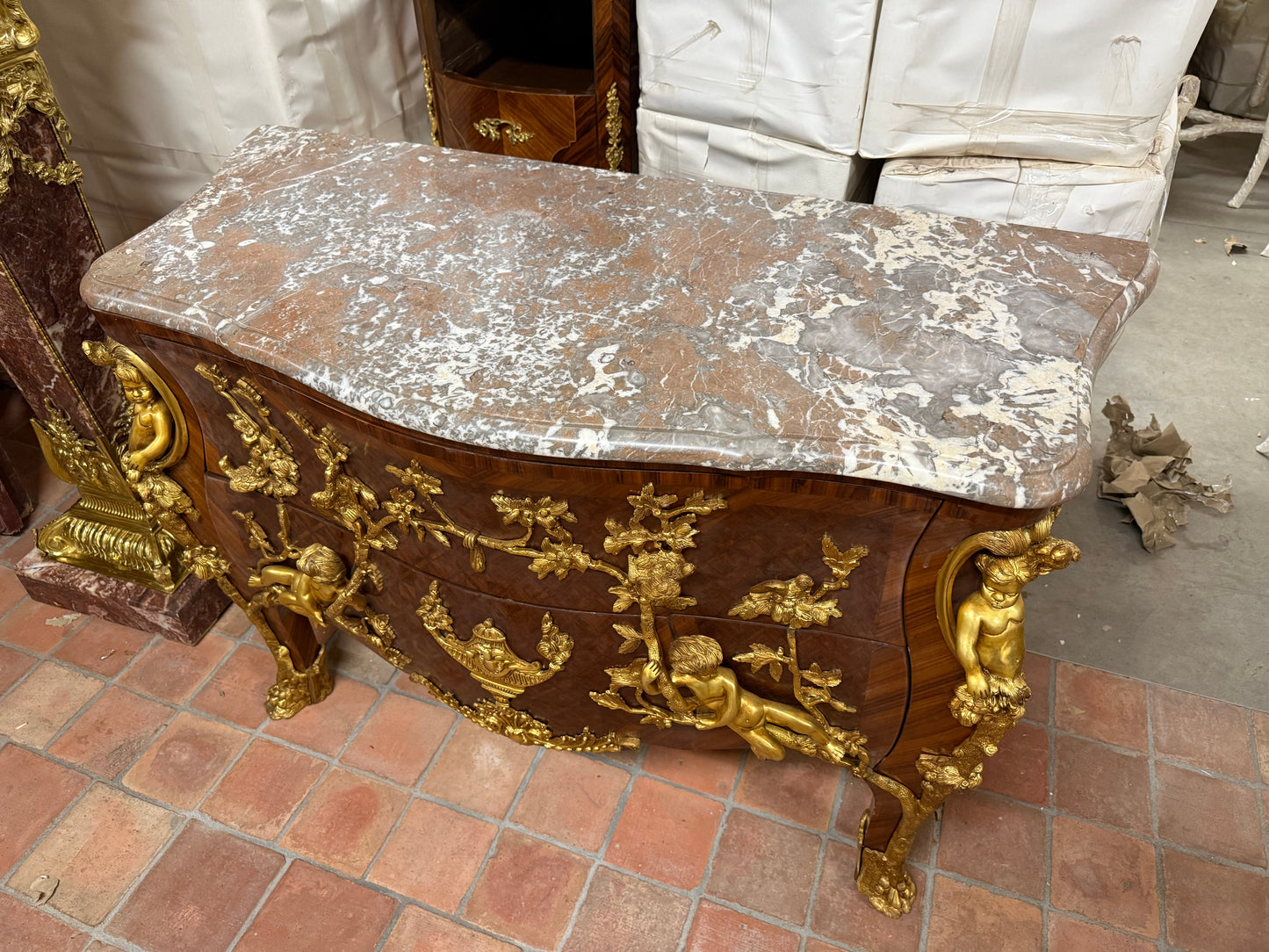 Stunning, French antique bronze mounted commode with x2 drawers