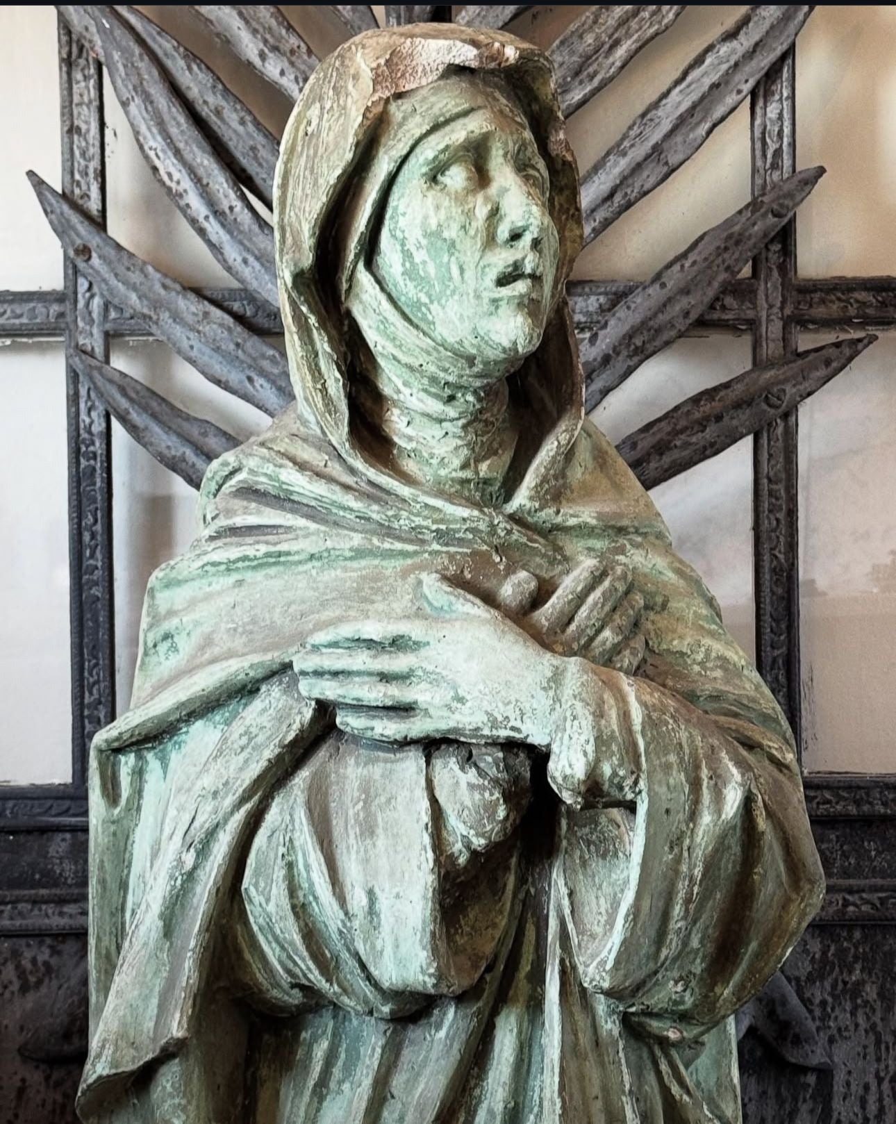 A beautiful, 18thC Italian plaster painted statue of Marie, 4ft tall