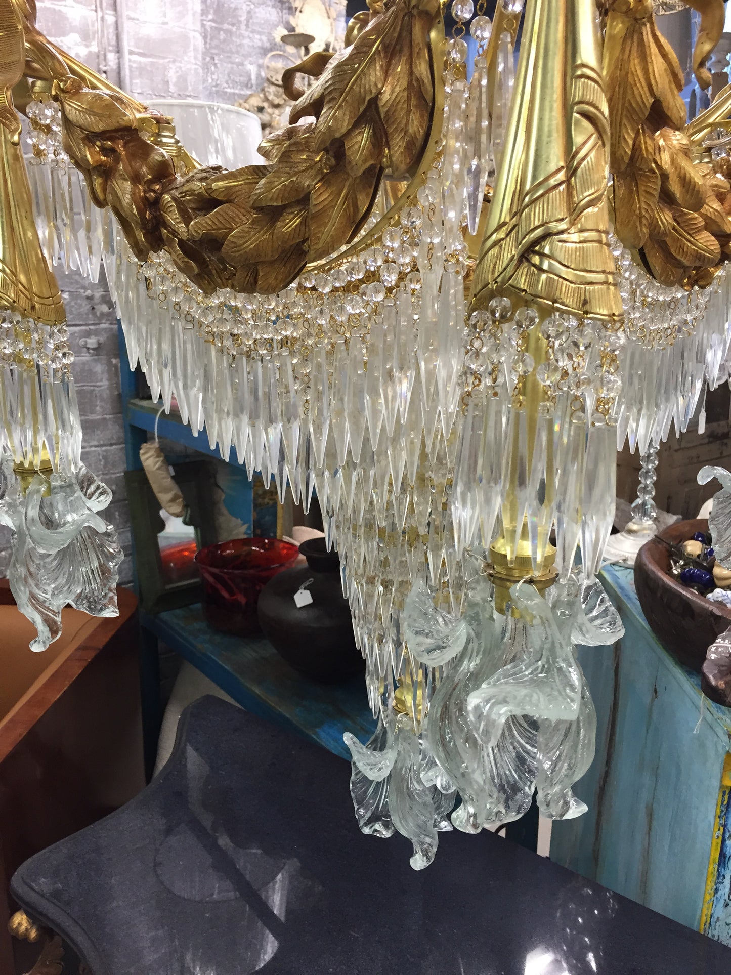 Stunning waterfall, crystal and bronze, chandelier (pair available)