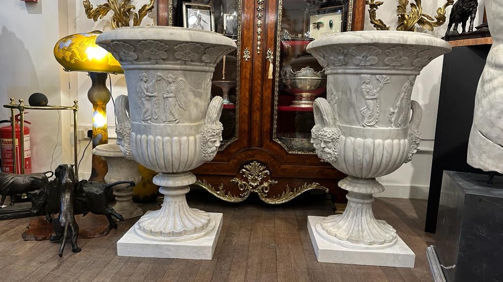 Pair of marble antique Italian urns