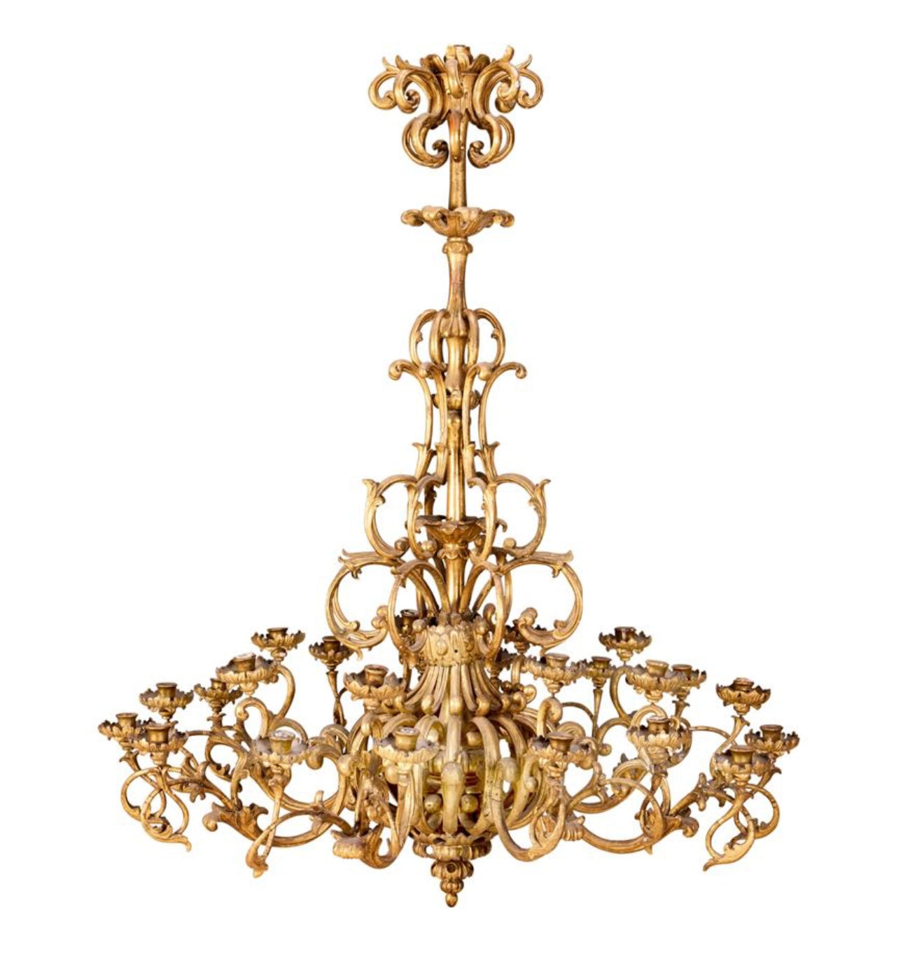 Absolutely stunning, huge 5ft tall, one of a kind, Italian 18thC (1700’s) GILT WOOD chandelier (still original candles)