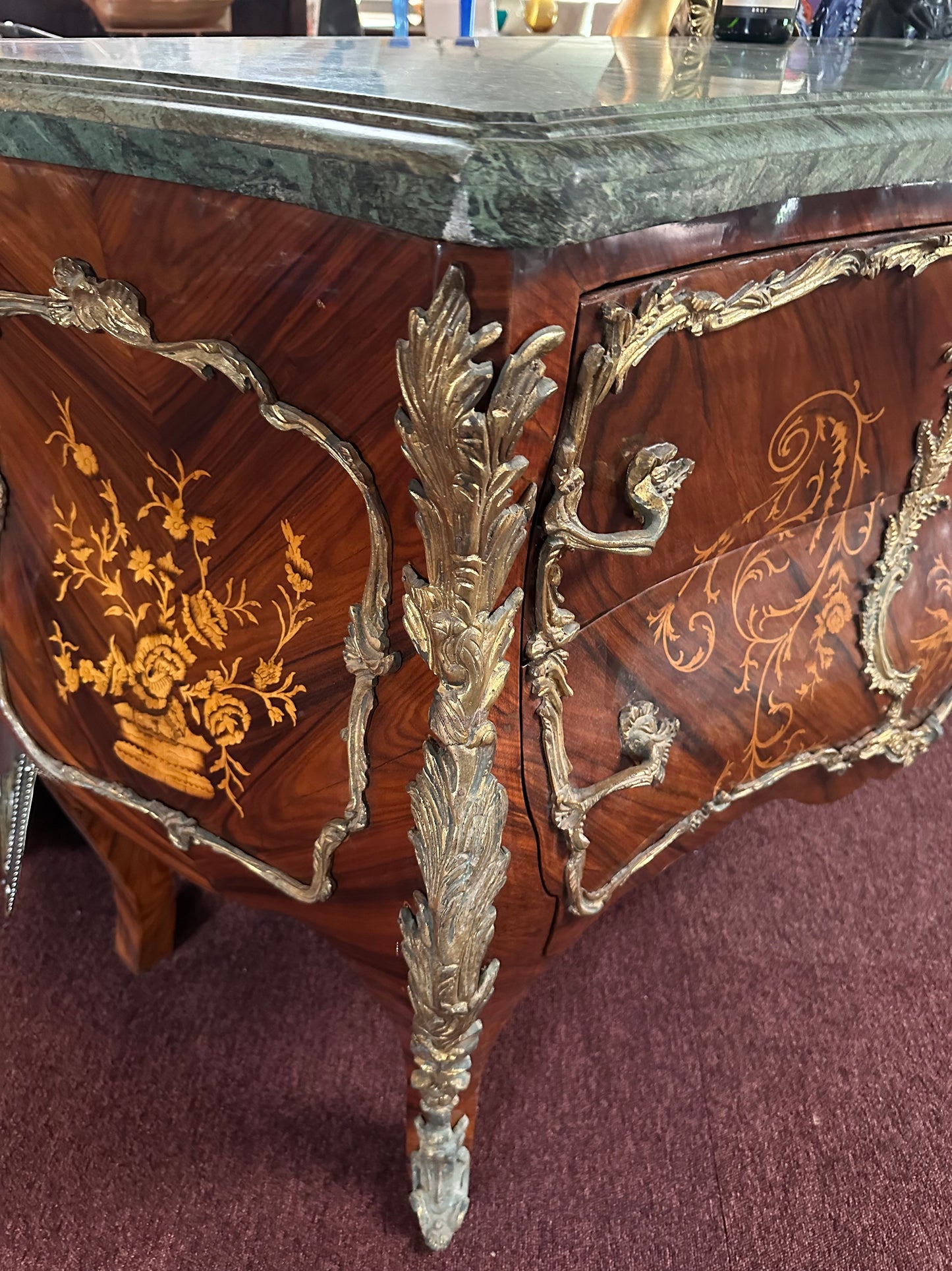 Antique 2 drawer French Bombe chest with ormolu detail