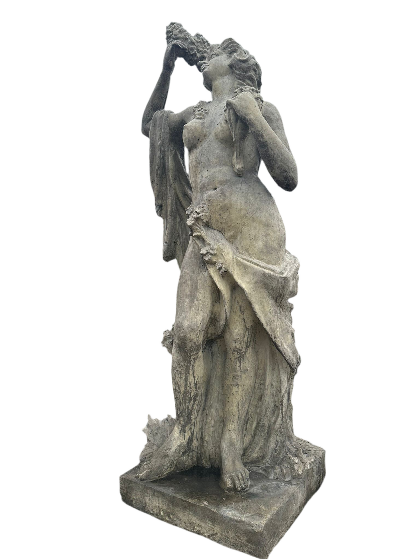 10ft tall, lady on plinth, weathered statue