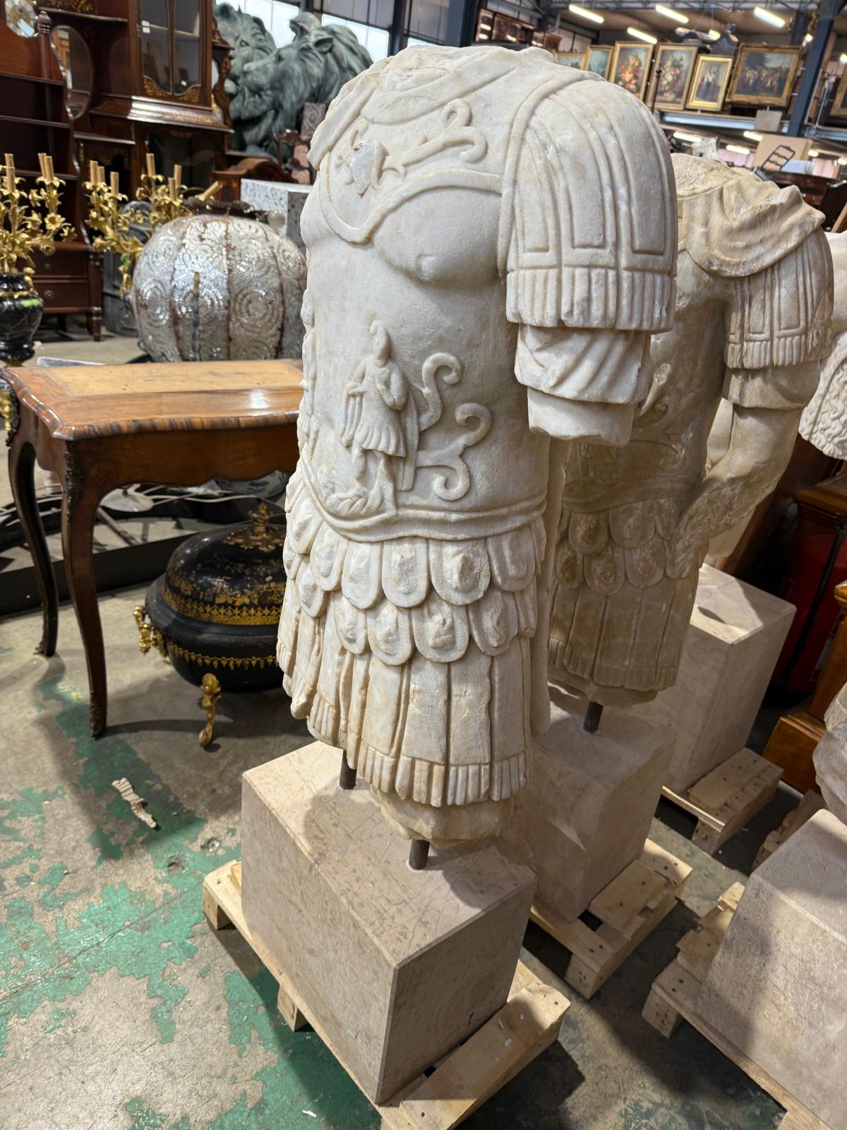 Pair of, Roman marble centurion busts on stands (priced individually)