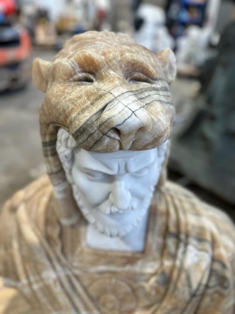 Infamous, Russian solid marble bust in stand, one of a kind